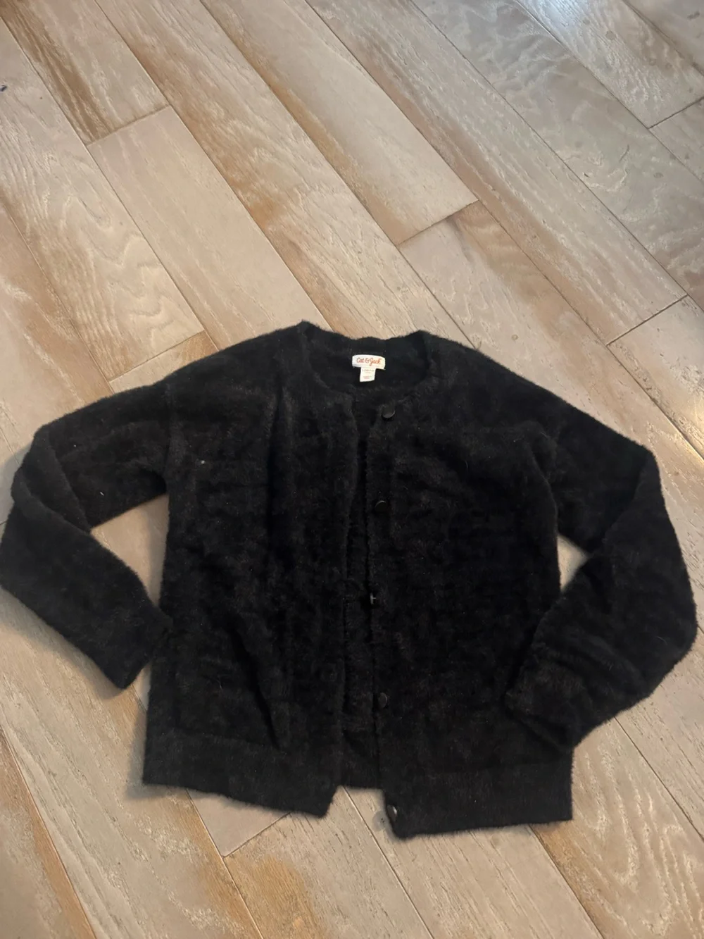 Cat & Jack Black Faux Fur Button-Front Teddy Sweater